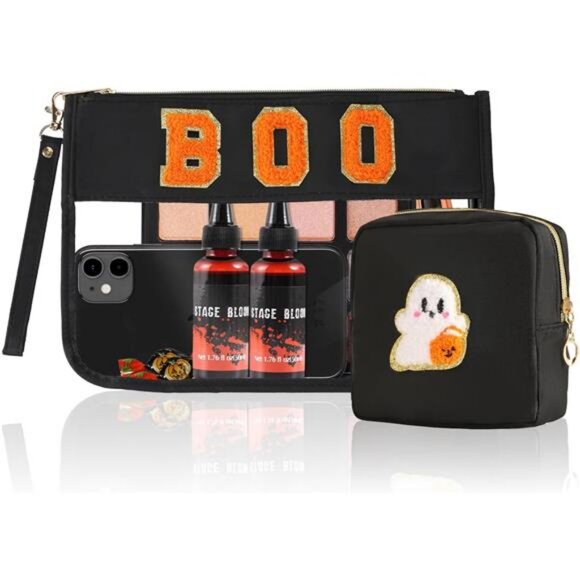 Halloween 2 Pcs spooky Cosmetic bag Snack Bag ,Clear Zipper Letter Travel - Picture 1 of 7